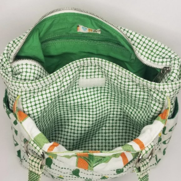 Vintage Roxy Canvas Bird Print Shoulder Bag Plaid Green White Spring y2k - Picture 9 of 9